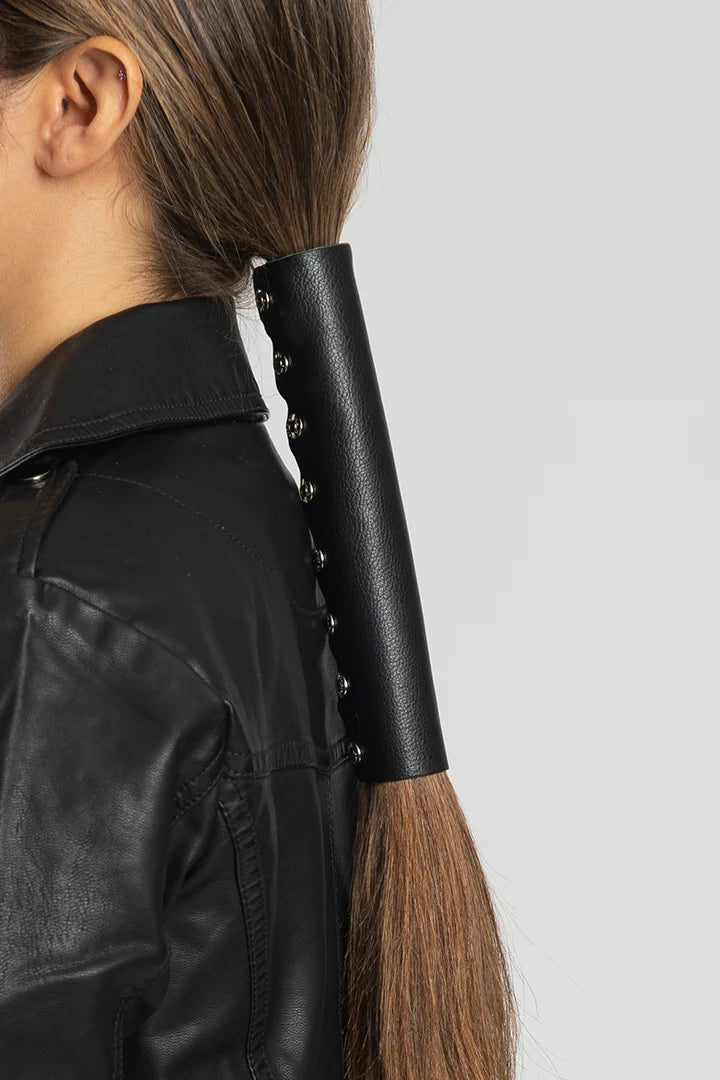 8 Inch Solid Black Leather Hair Glove