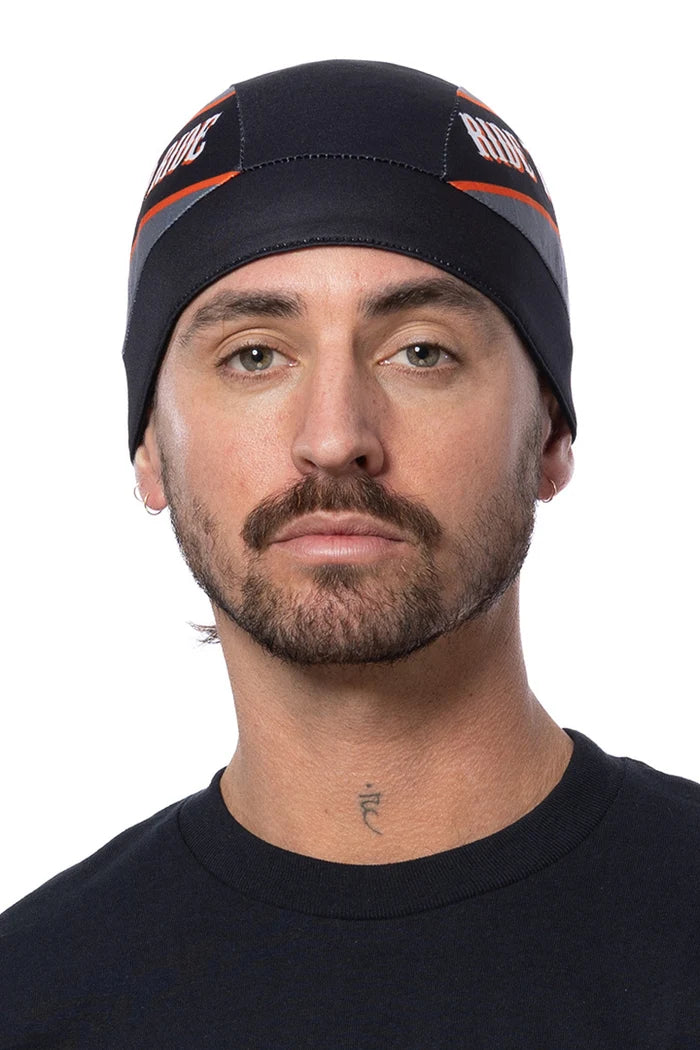 Gray/Black/Orange "LIVE TO RIDEl Skull Cap Light Weight w/Inner Elastic Band