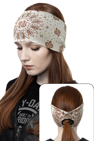 Cloud Dancer & Toffee Paisley w/ Gems & Ponytail