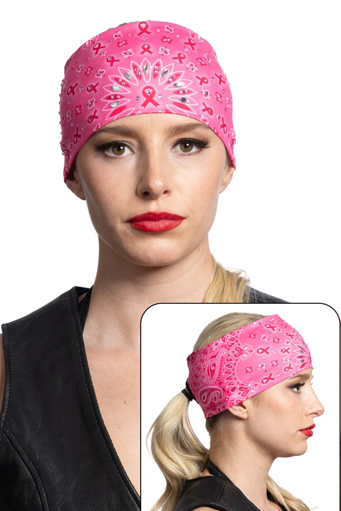 Pink Ribbon Paisley w/Gems Ponytail EZ Bandz Headband