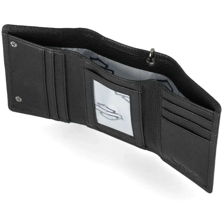 Skull Emboss Medium Trifold Wallet with Chain