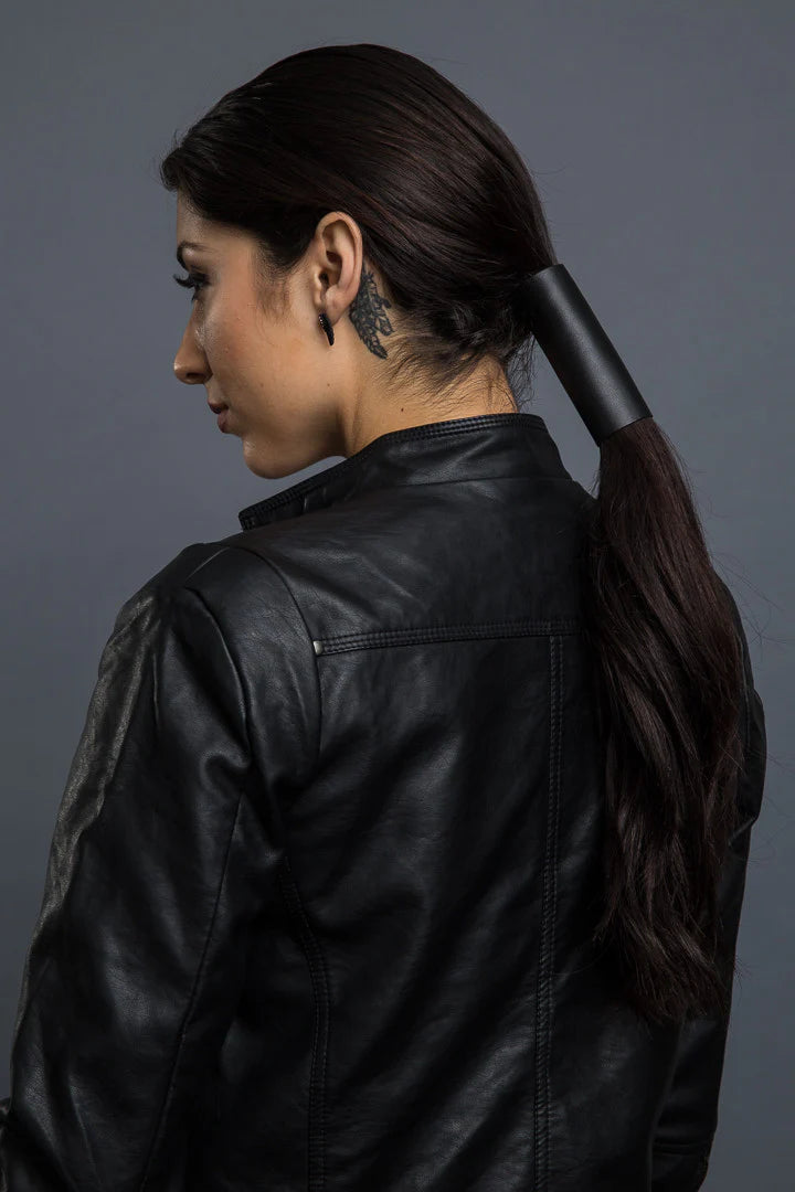 4 Inch Solid Black Leather Hair Glove
