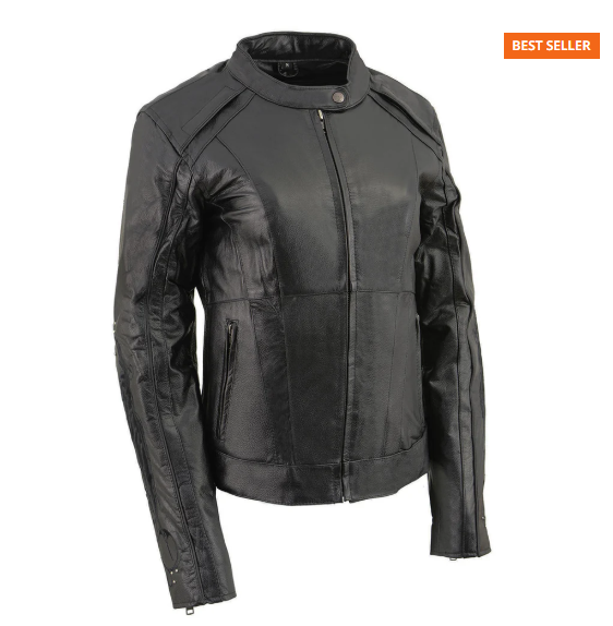 Women's Embroidered Wing & Stud Leather Jacket