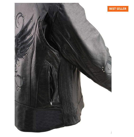 Women's Embroidered Wing & Stud Leather Jacket
