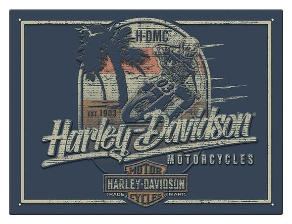 Harley-Davidson® Rectangle Tin Sign, Embossed Beach Biker Design, 15.75 x 12 inch