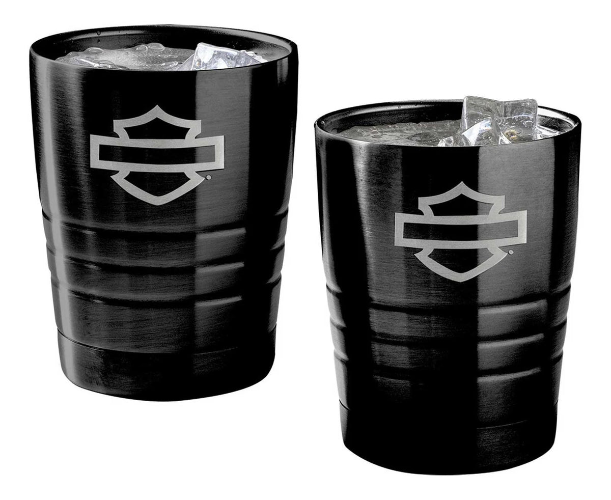 H-D Open Bar & Shield Double Old Fashion Glass Set - Stainless Steel