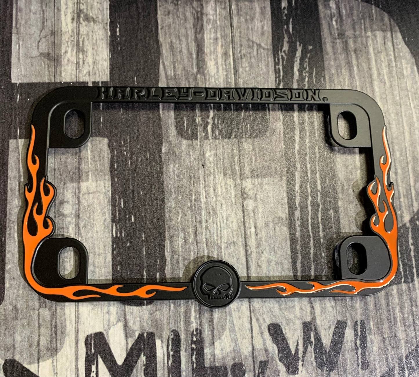 Skull & Flames Motorcycle Plate Frame