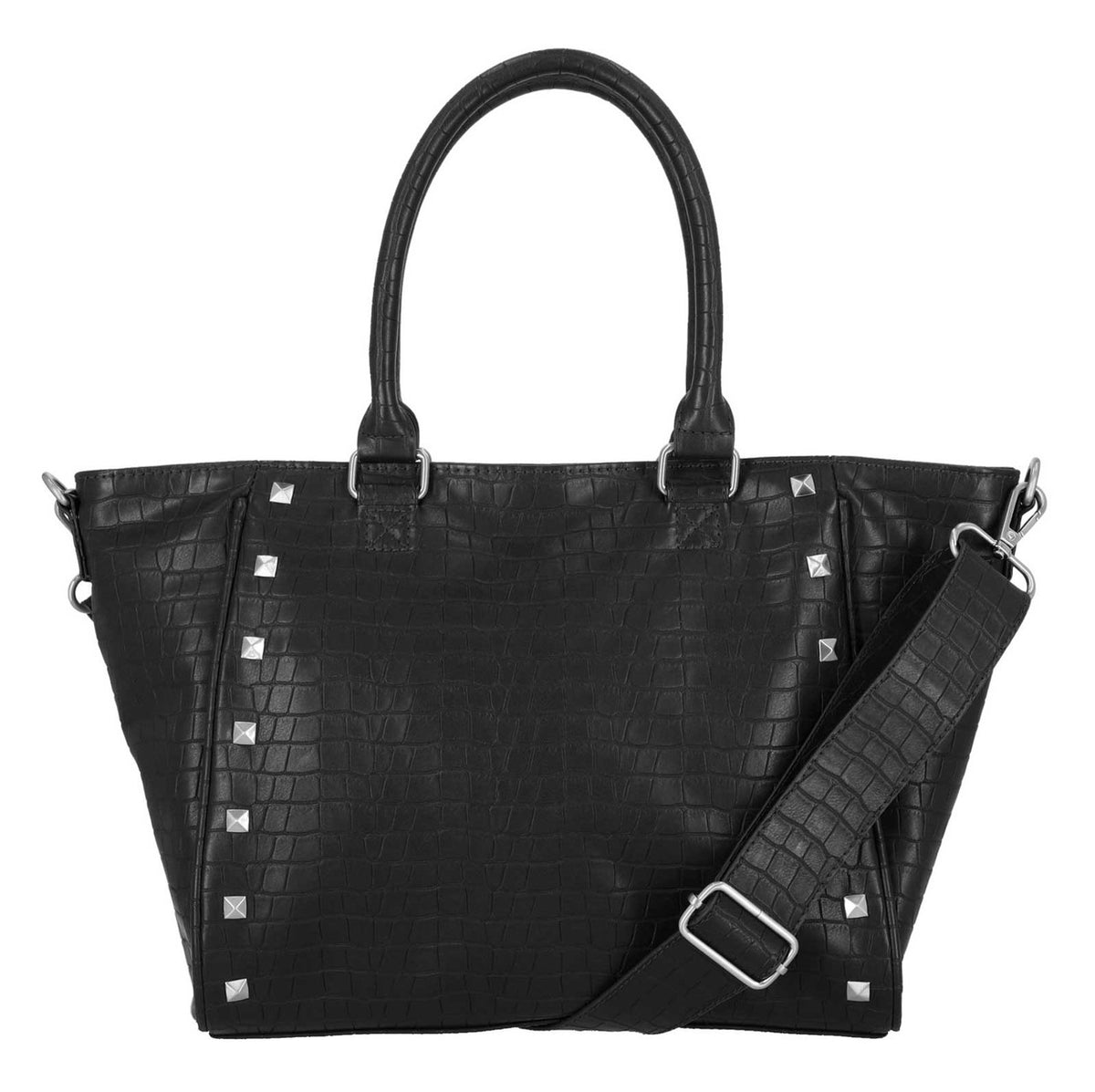 H-D Women's Croco Embossed Shoulder Strap Satchel Purse, Black