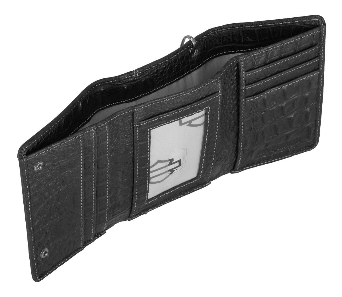 H-D Men's Croco B&S Medium Leather Trifold Wallet w/ Chain, Black