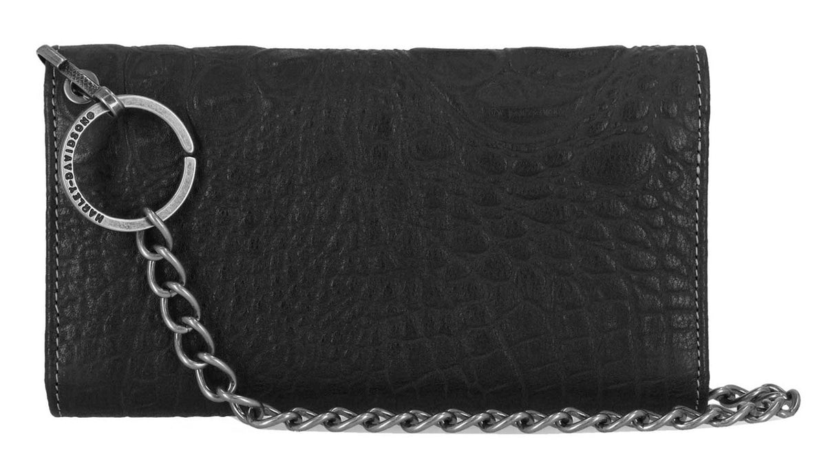 H-D Men's Croco B&S Leather Trucker Wallet w/ Chain, Black