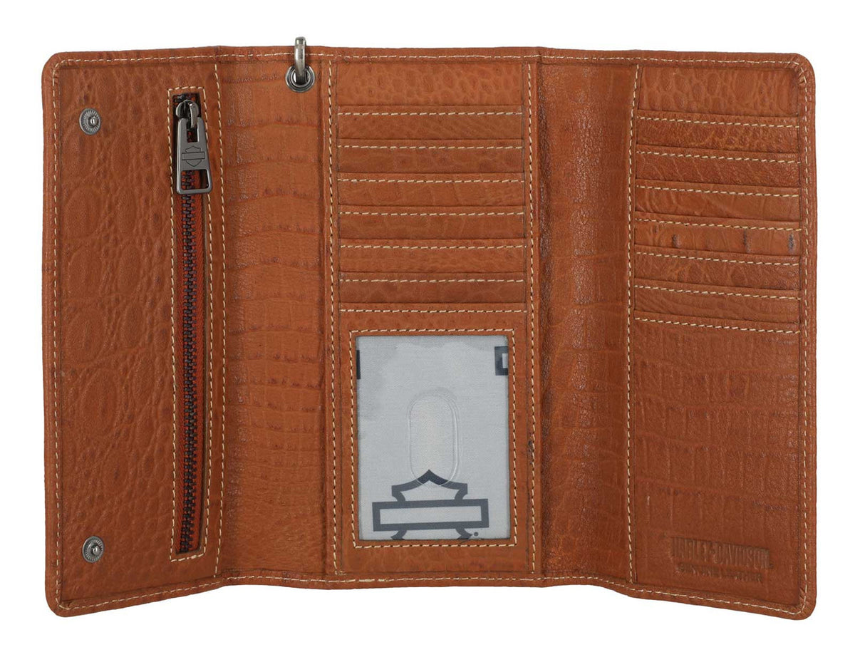 H-D Men's Croco B&S Leather Trucker Wallet w/ Chain, Brown