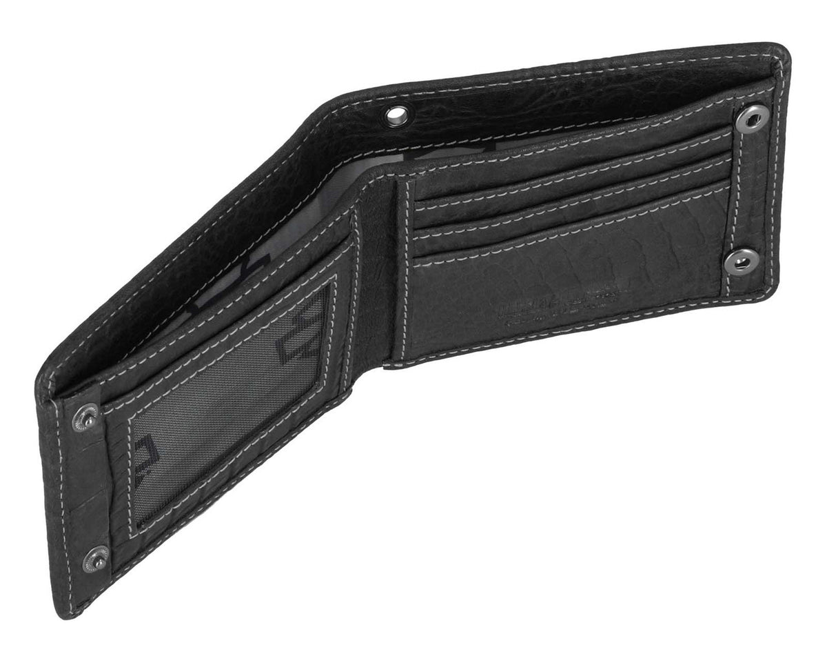H-D Men's Croco B&S Leather Billfold Wallet w/ Chain, Black