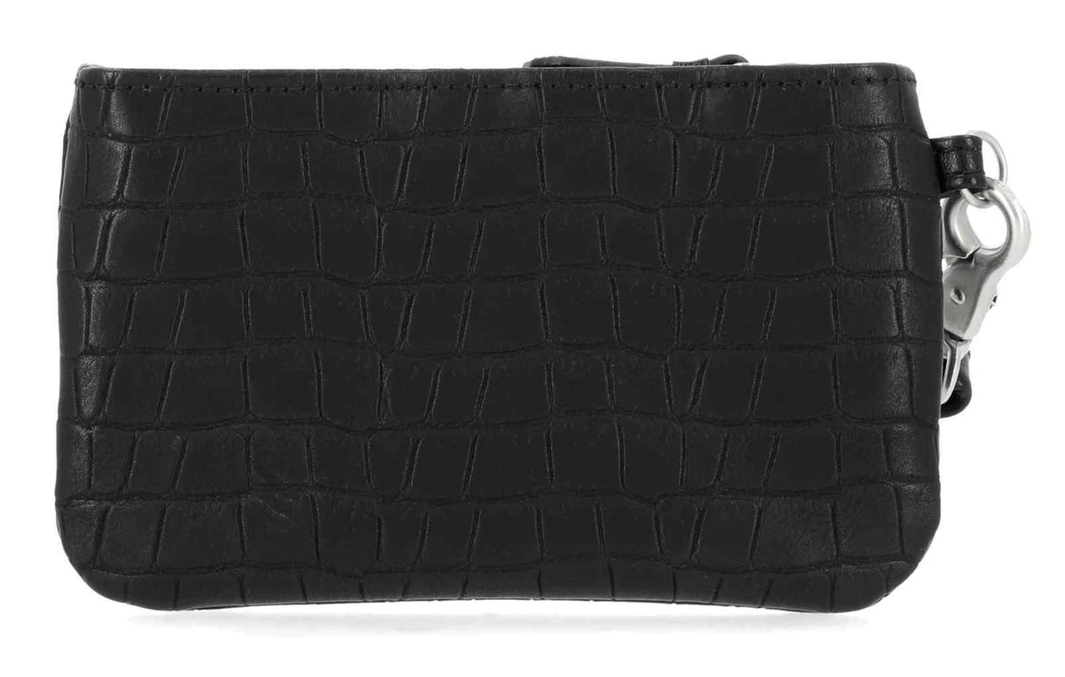 H-D Women's Metal Bar & Shield Croco Coin Case w/ Wristlet, Black