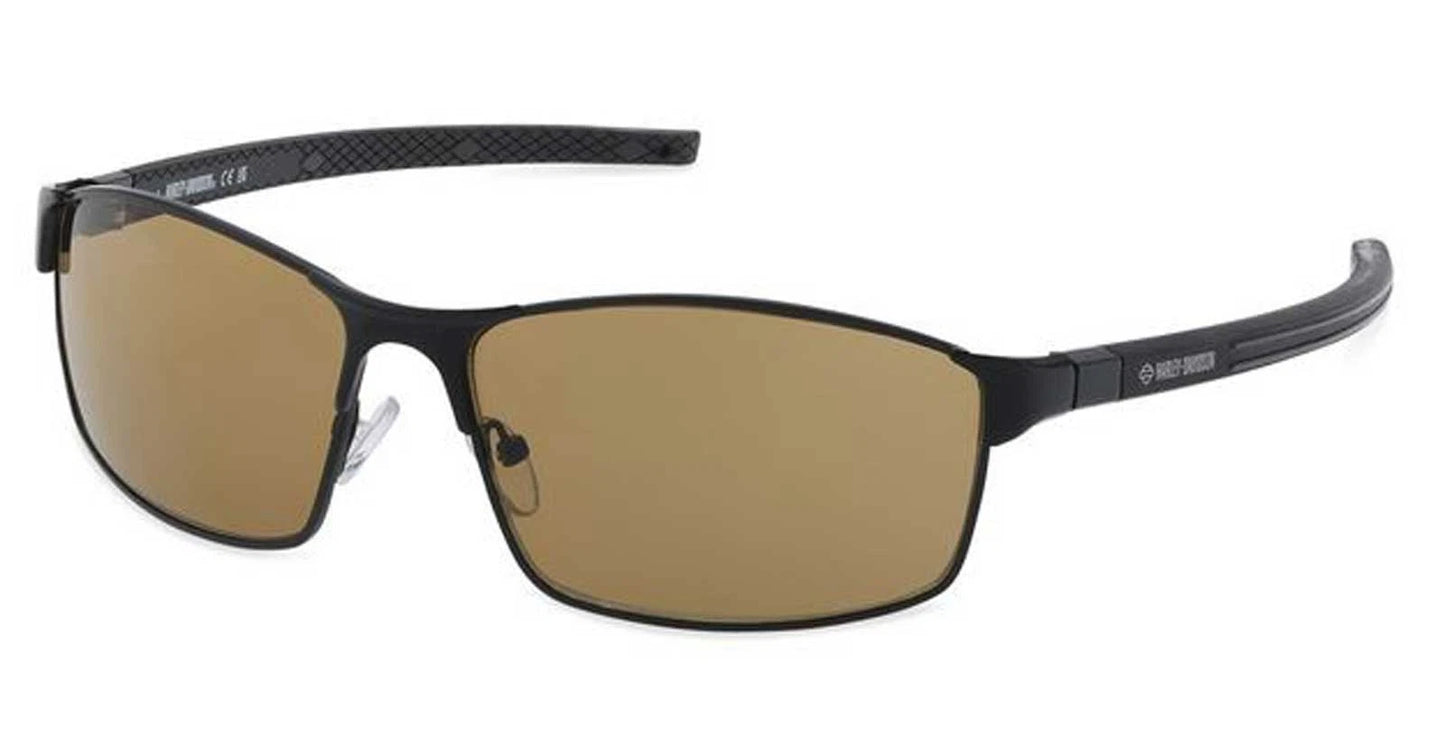 Harley-Davidson Men's Square Metal Sunglasses, Matte Black Frames & Brown Lenses