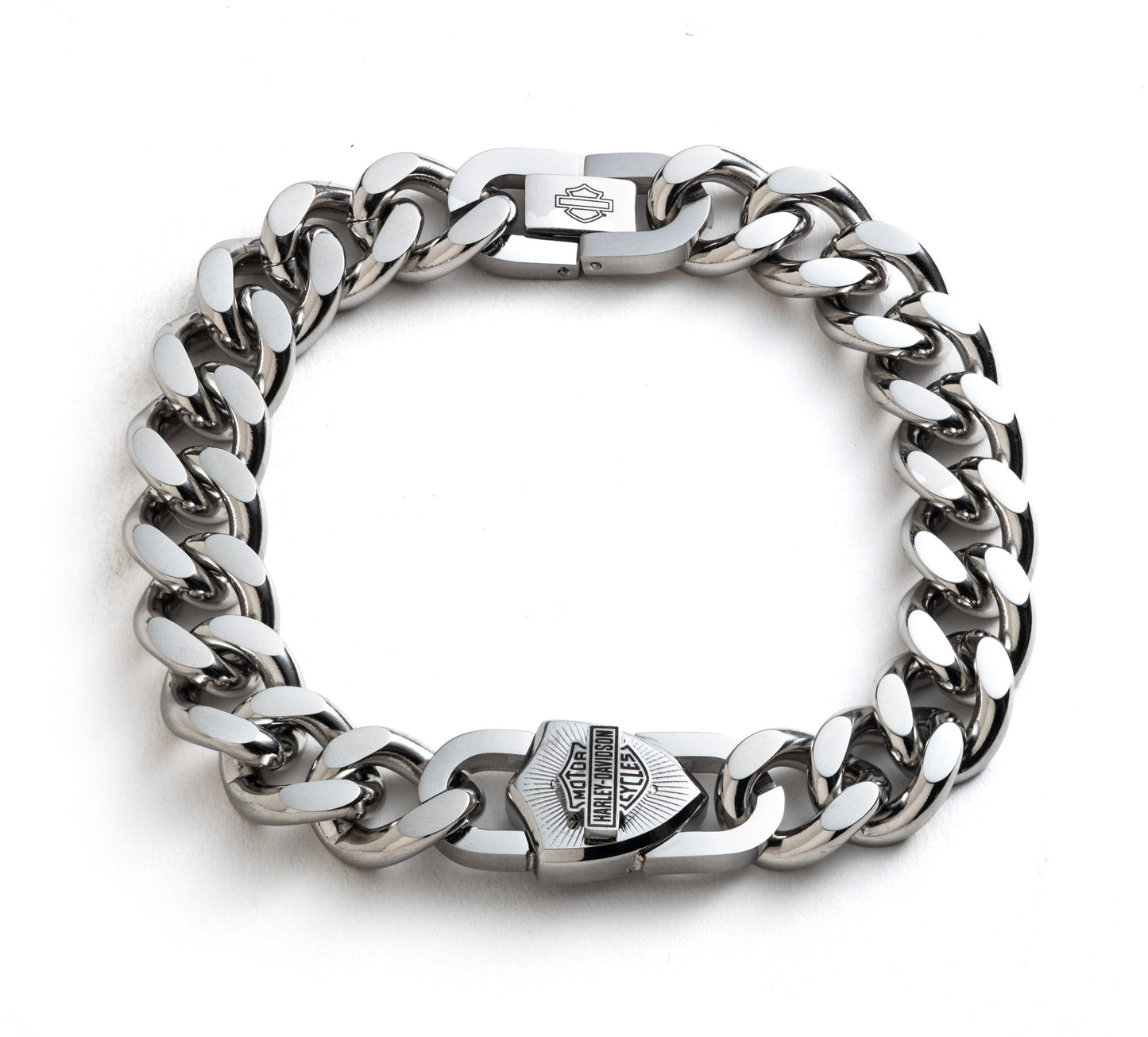 MEN'S BOXED 9" BAR AND SHIELD LOGO STAINLESS STEEL PADLOCK CURB CHAIN BRACELET