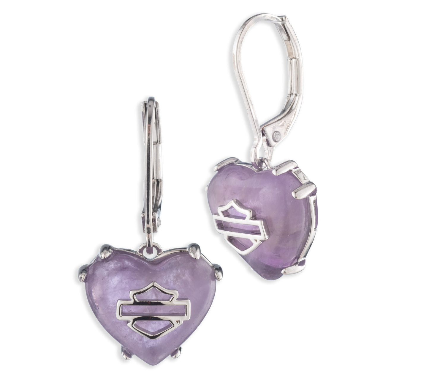 WOMEN'S BRASS BAR AND SHIELD AMETHYST STONE HEART DROP EARRINGS