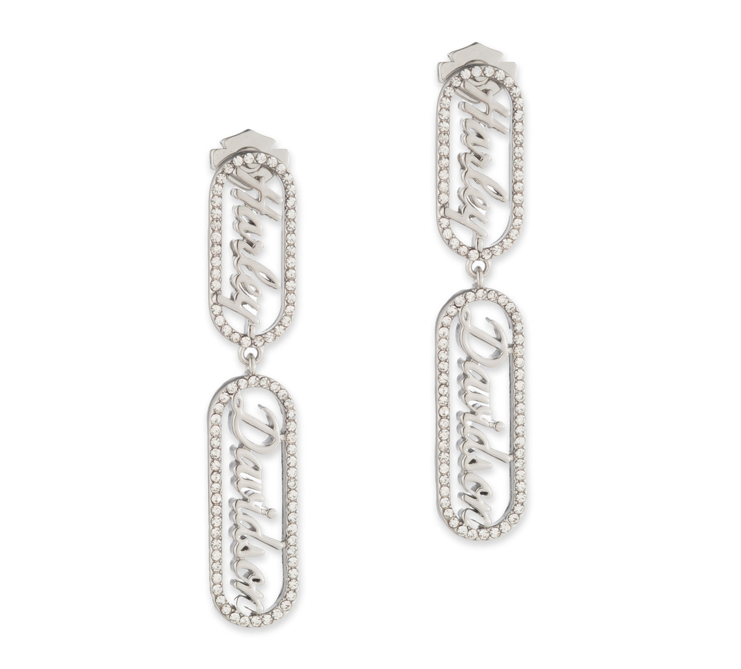 WOMEN'S CURVISE HARLEY-DAVIDSON SCRIPT PAVE DOUBLE DROP EARRING