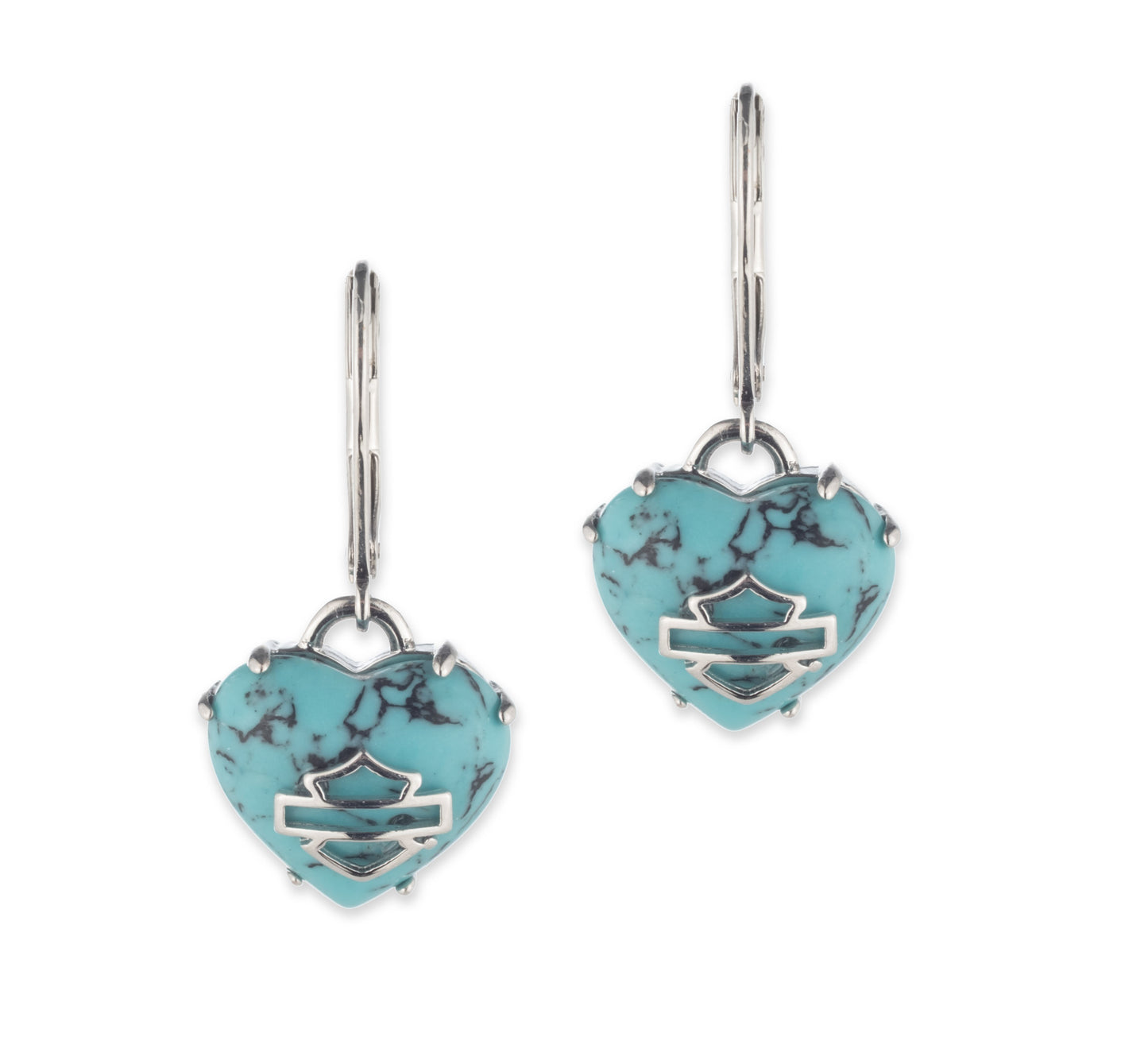 WOMEN'S SEMI PRECIOUS TURQUISE STONE BAR & SHIELD HEART DROP EARRINGS