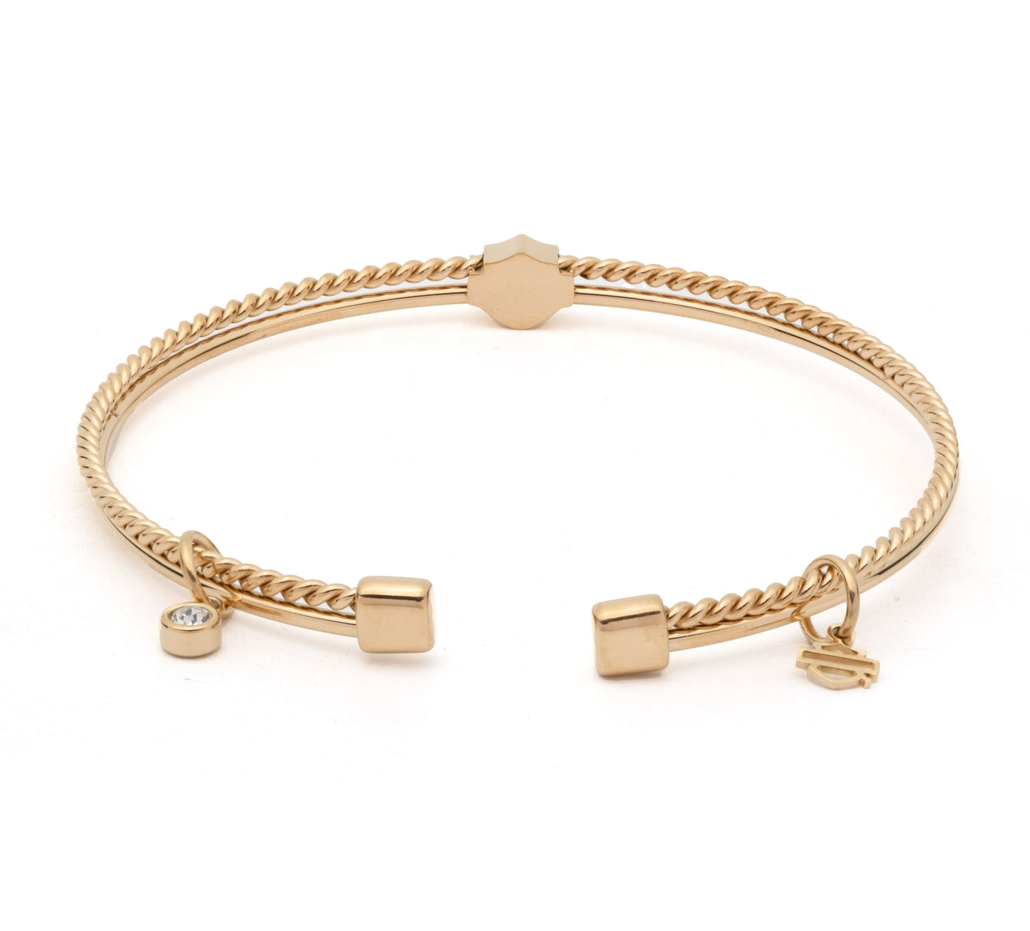 WOMEN'S BOXEDBAR & SHIELD CRYSTAL CHARM TEXTURED CUFF BRACELET