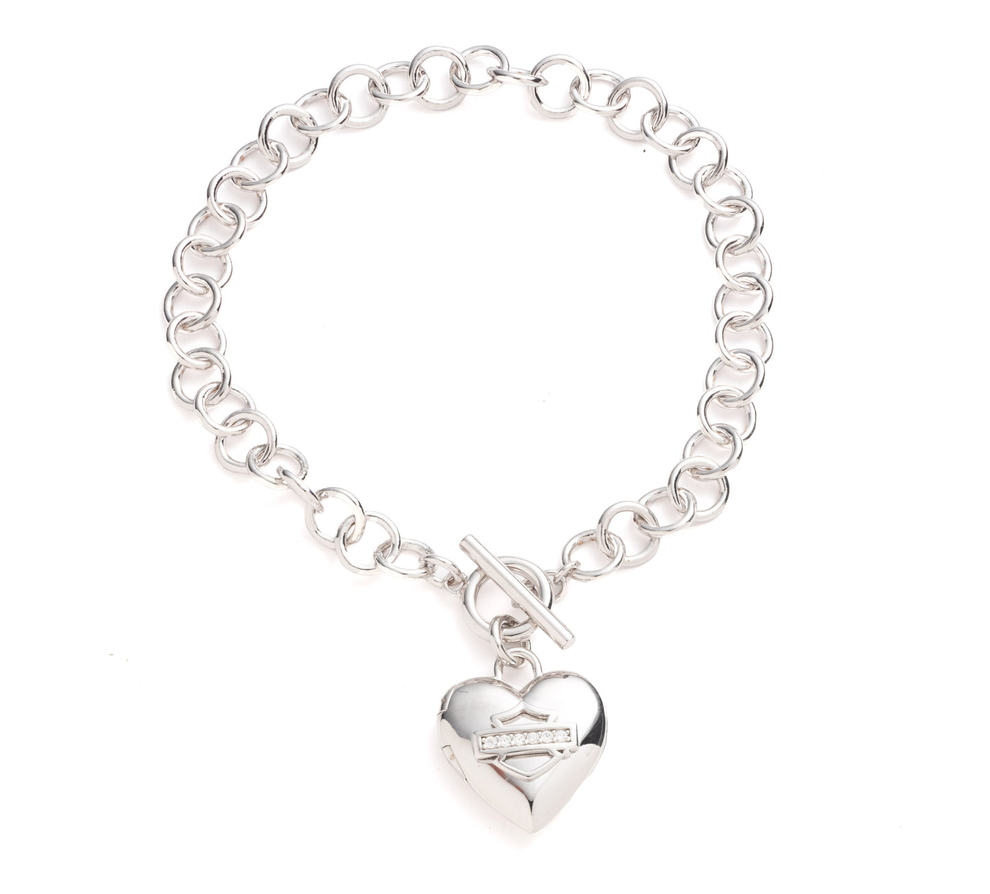Pave B&S heart locket charm bracelet