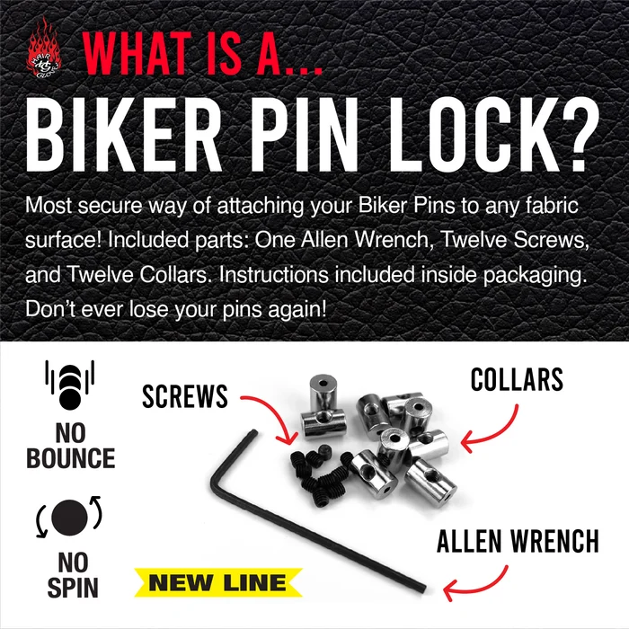 Biker Button Pin-back Locks - 12 Pack