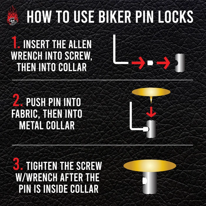 Biker Button Pin-back Locks - 12 Pack