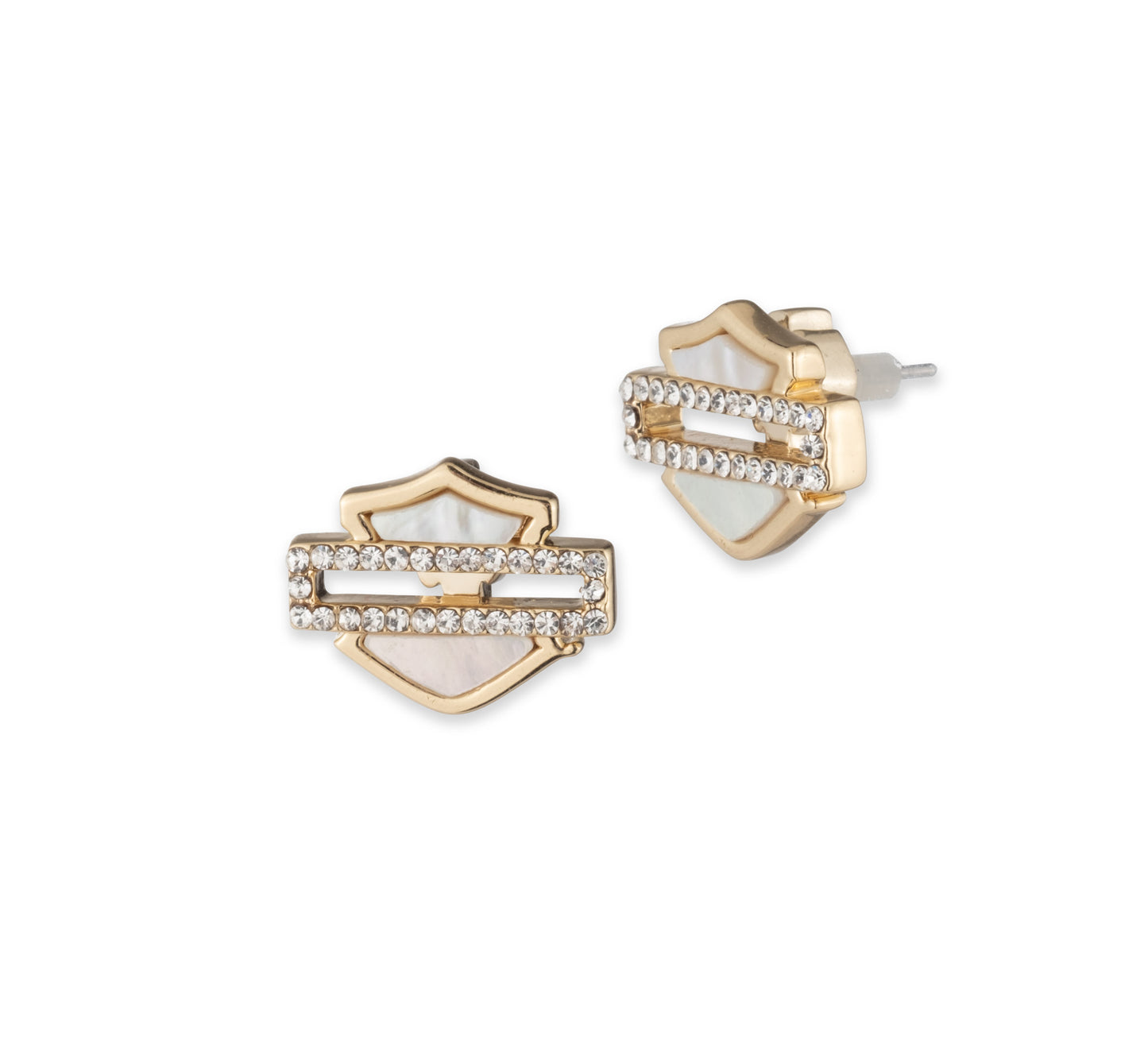 WOMEN'S GOLD TONE PLATED BRASS AND MOTHER OF PEARL BAR AND SHIELD STUD EARRINGS