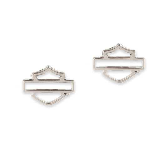 WOMEN'S BOXED 11MM STERLING SILVER OPEN BAR & SHIELD STUD EARRINGS