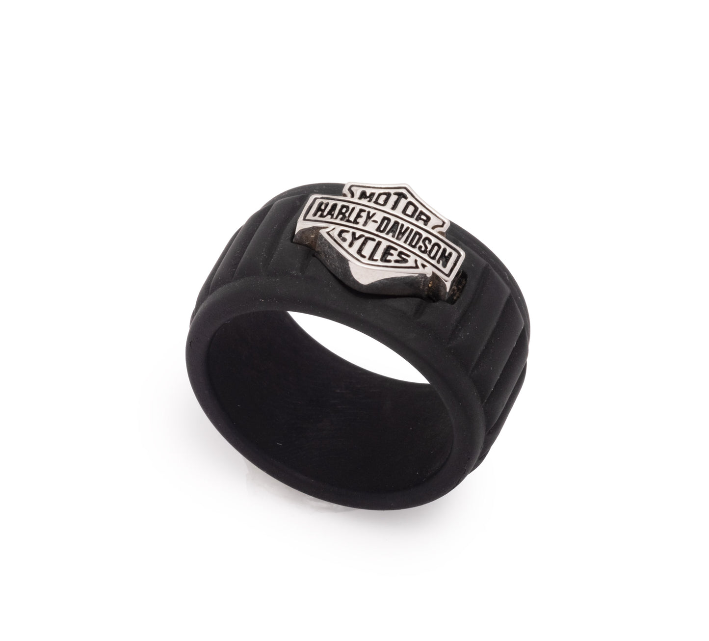 BOXED SILICONE RING WITH STAINLESS STEEL BAR AND SHIELD LOGO DETAIL