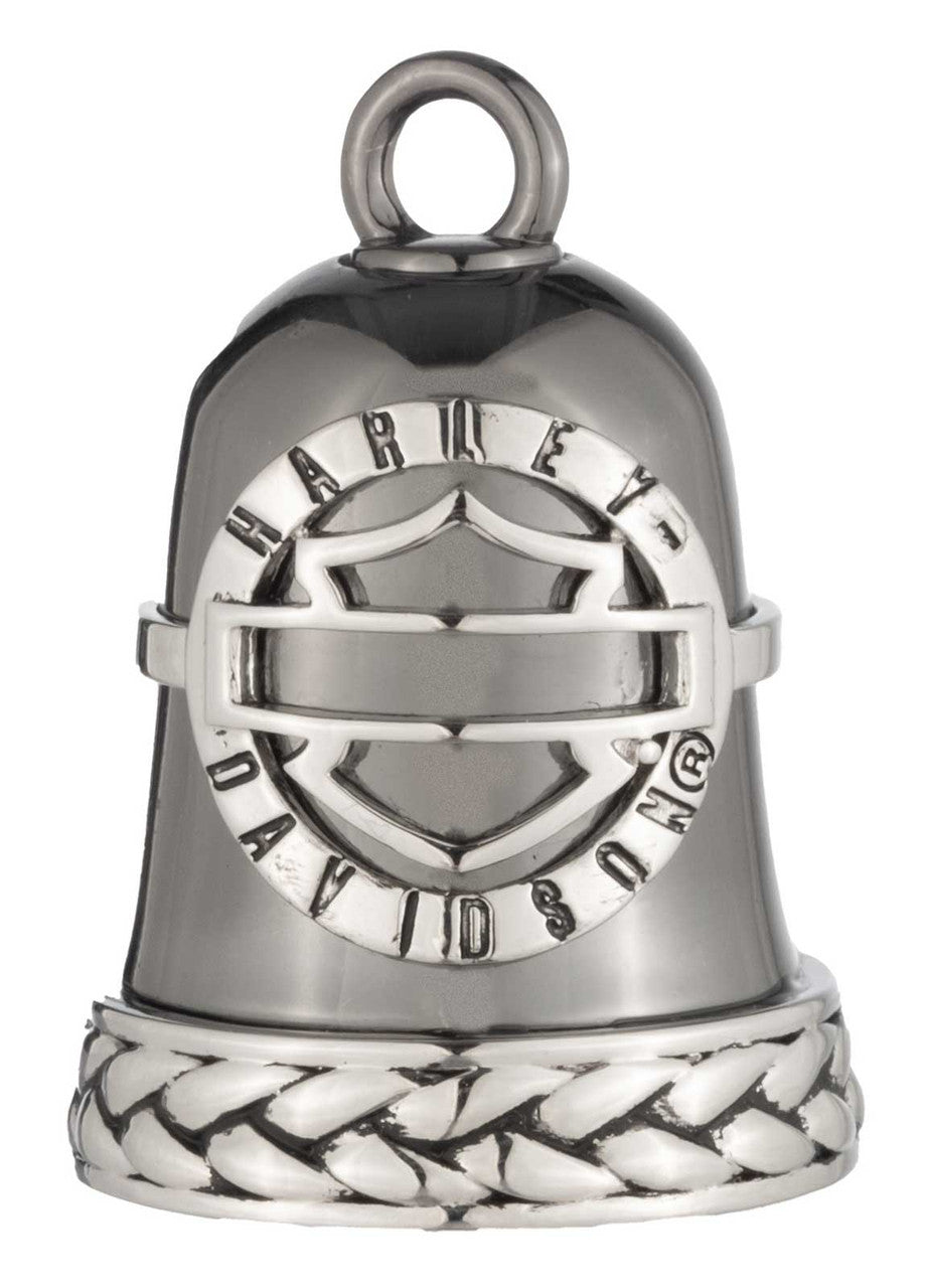 Harley-Davidson® Bar & Shield Braided Boarder Ride Bell, Hematite Silver Finish