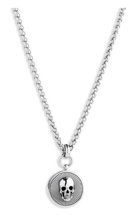 H-D Men's 22" Circle Skull Pendant Necklace - Stainless Steel