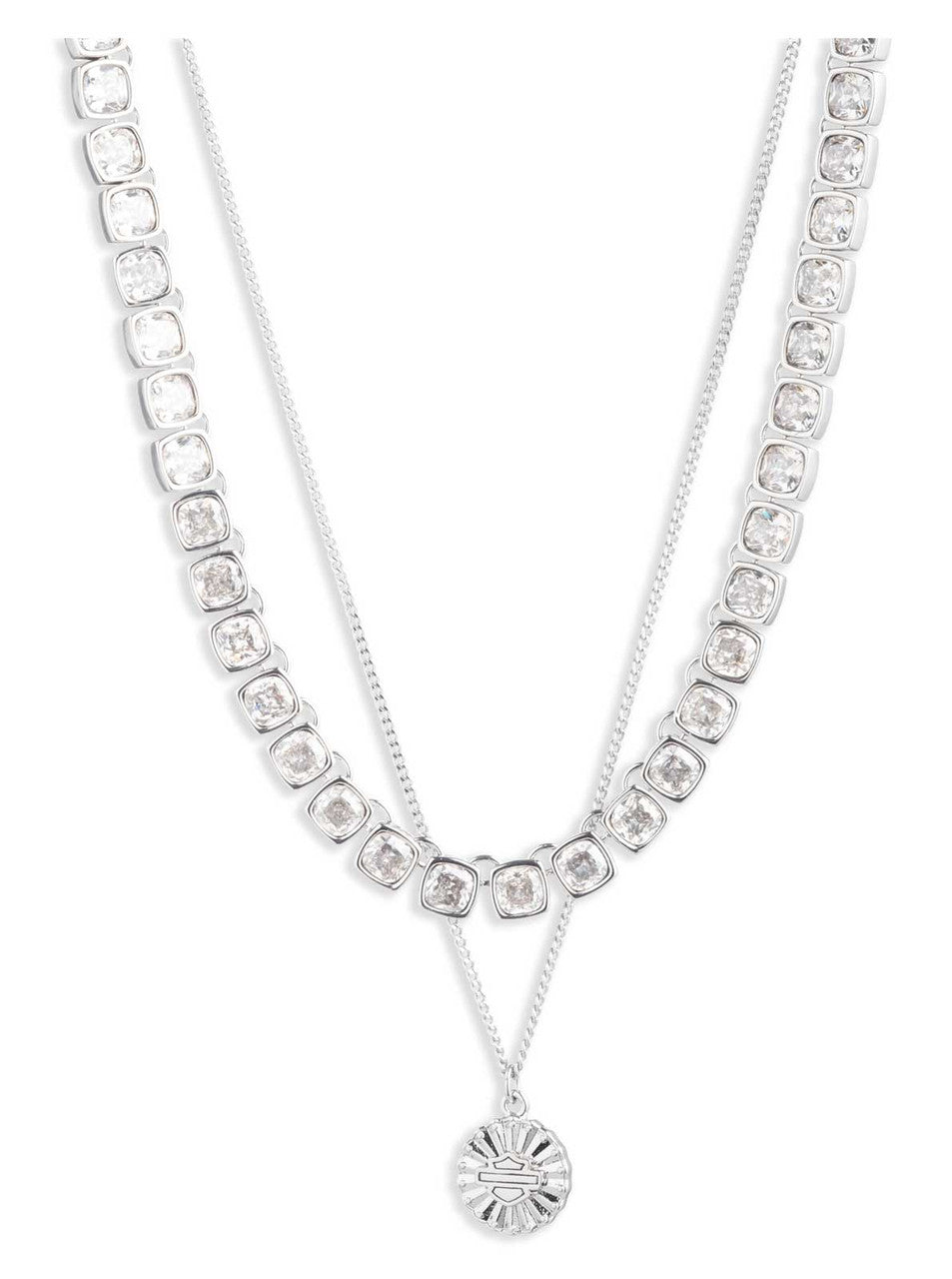 Multi Row Crystal Bar & Shield Necklace