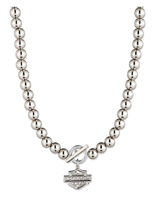 H-D Women's 16" Crystal Bar & Shield Bead Toggle Necklace - Silver