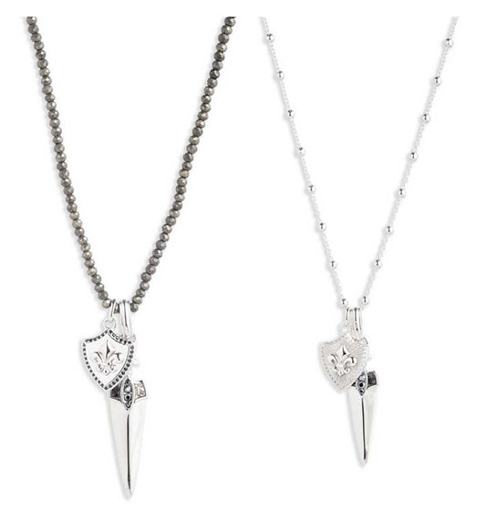 H-D His & Hers Dagger Necklace Set w/ Pyrite Beads - 22" & 16"