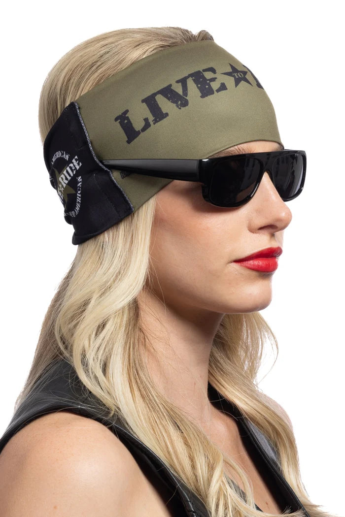 Unisex Rider "Live to Ride" Shades Holder EZ Bandz Headband - Green/Black