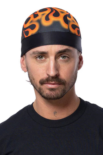 Skull Cap Orange Flames