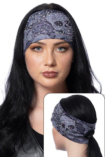 Ponytail Black & White Kull Paisley w/ Gems