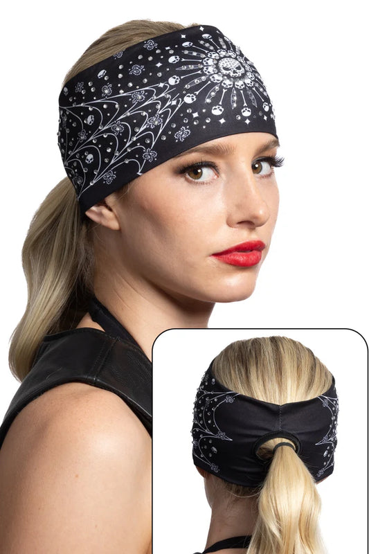 Ladies Skull Paisley w/Gems Ponytail EZ Bandz Headband
