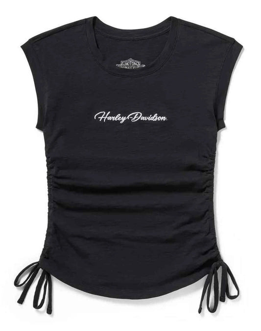Harley-Davidson® Women's Essential Ruched Short Sleeve Top, Black
