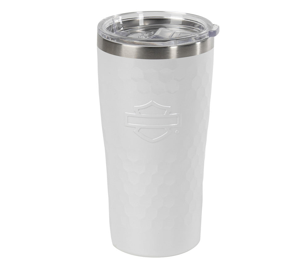 EMBOSSED OPEN BAR & SHIELD TRAVEL MUG- WHITE