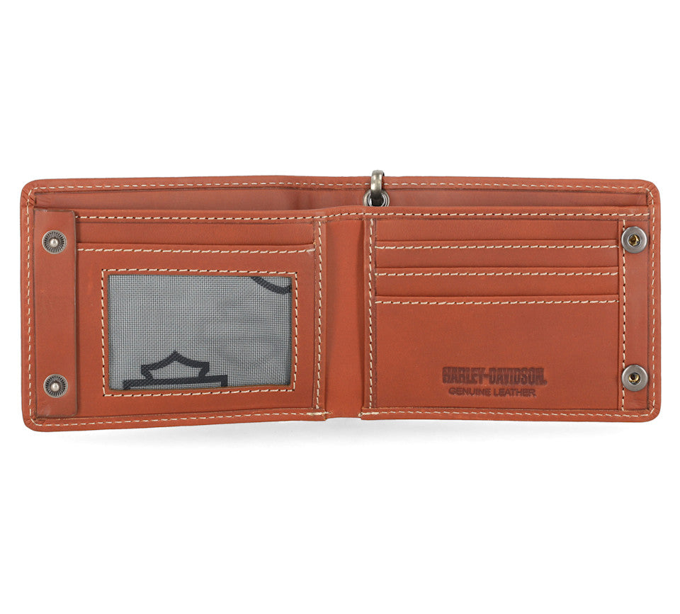 Traditional Bar & Shield Embossed Bifold Wallet with Chain