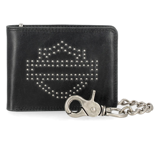 Nailhead Open Bar & Shield Bifold Wallet with Chain