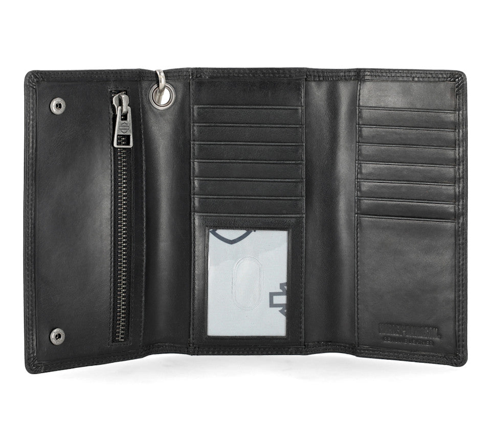Nailhead Open Bar & Shield Trucket Wallet with Chain