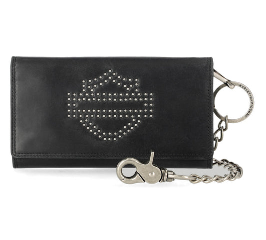 Nailhead Open Bar & Shield Trucket Wallet with Chain