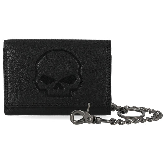 Skull Emboss Medium Trifold Wallet with Chain