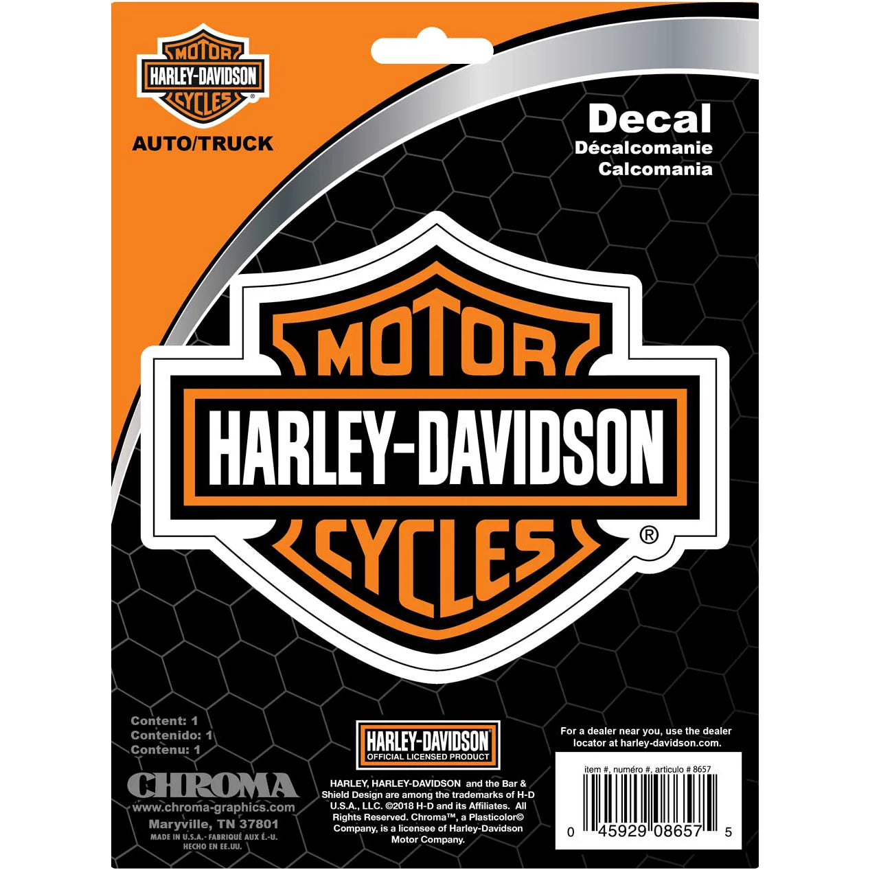 Harley-Davidson® Bar & Shield Logo Vinyl Decal - Orange & Black - 5 x 4 in.