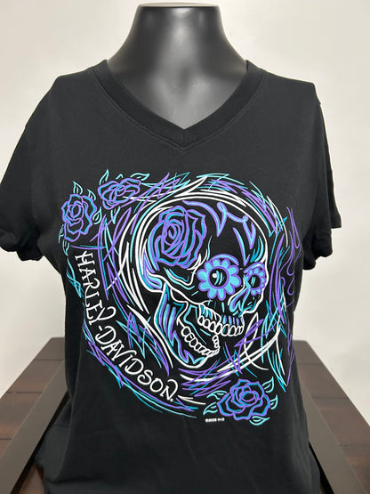 Skull Pinned Women's V-Neck Tee