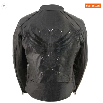 Women's Embroidered Wing & Stud Leather Jacket