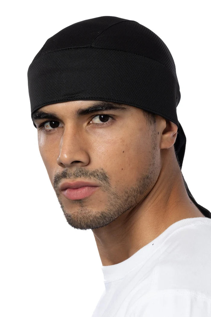 Solid Black Perforated Full-Head Wrap (w/Hidden Elastic Band