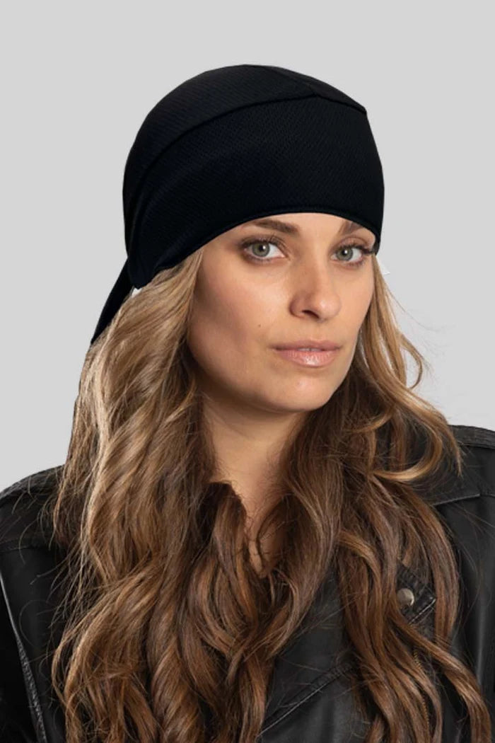 Solid Black Perforated Full-Head Wrap (w/Hidden Elastic Band
